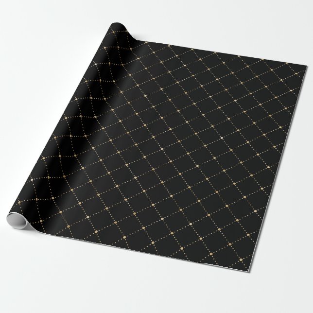 Geometry Dots Grill Sepia Black Gold Squares Wrapping Paper (Unrolled)