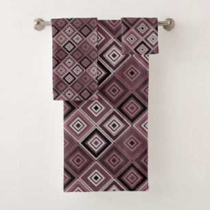 Geometry ethnic patchwork brown burgundy bath towel set