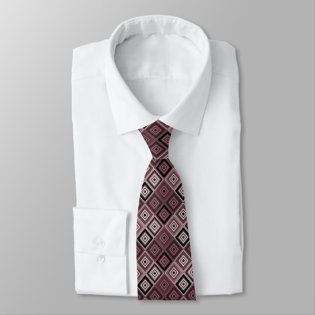 Geometry ethnic patchwork brown burgundy  tie (Tied)