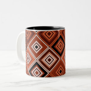 Geometry ethnic patchwork brown orange Two-Tone coffee mug
