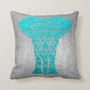 Geometry Grey Silver Ocean Glitter Elephant Cushion