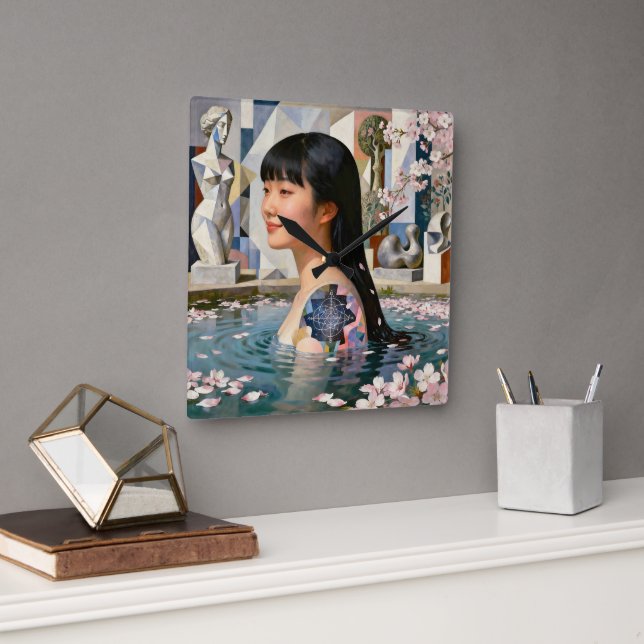 “Geometry of Serenity” – A Digital Portrait Square Wall Clock (Office)
