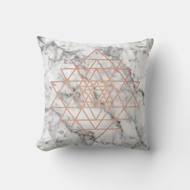 Geometry  Pink Rose Gold Triangle Marble Black Cushion (Front)