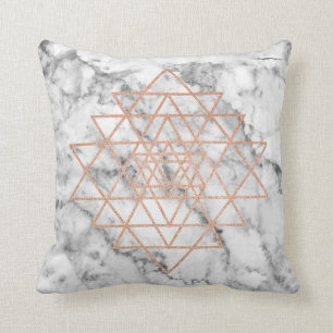 Geometry Pink Rose Gold Triangle Marble Black Cushion