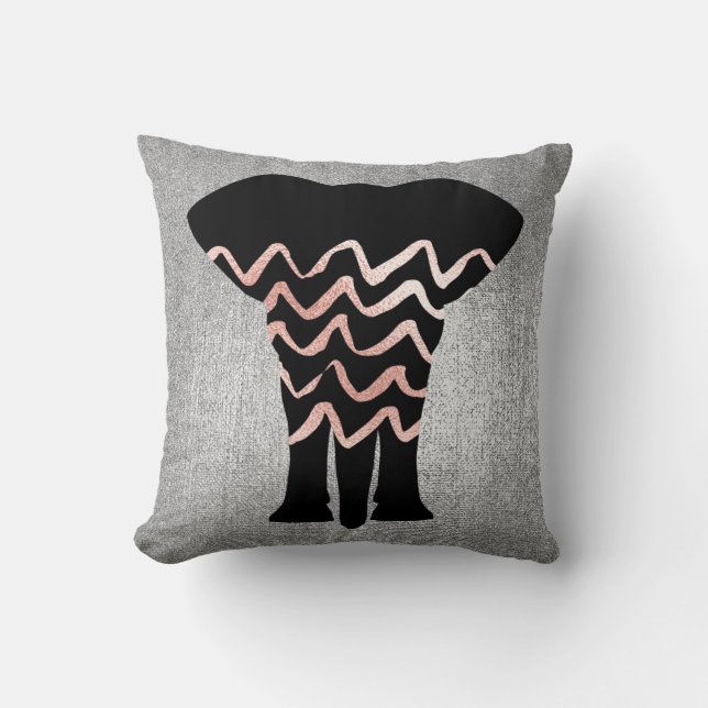 Geometry Rose Gold Blush Pink Grey Zig Zag Metal Cushion (Front)