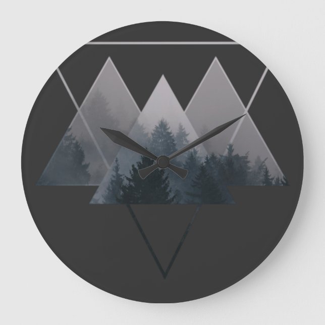Geometry Triangles Misty Fores Large Clock (Front)