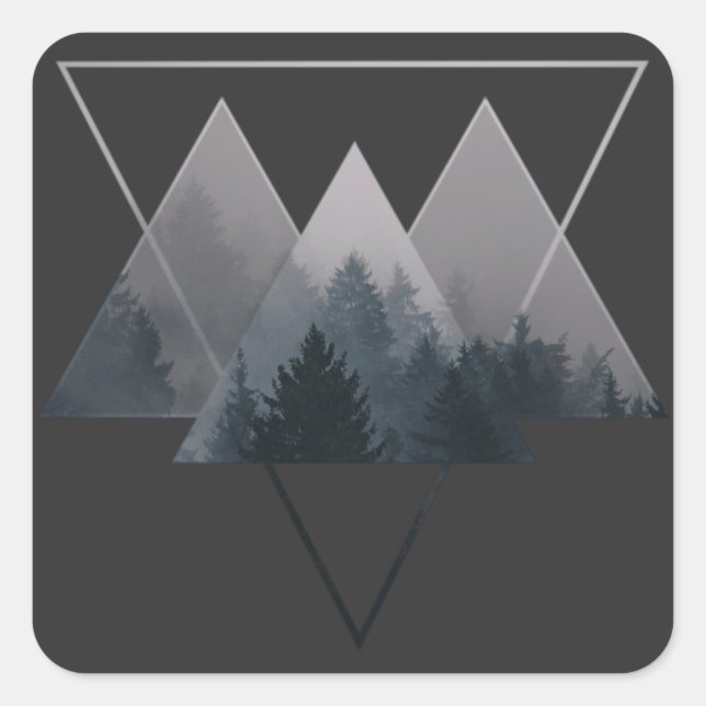 Geometry Triangles Misty Forest Square Sticker (Front)