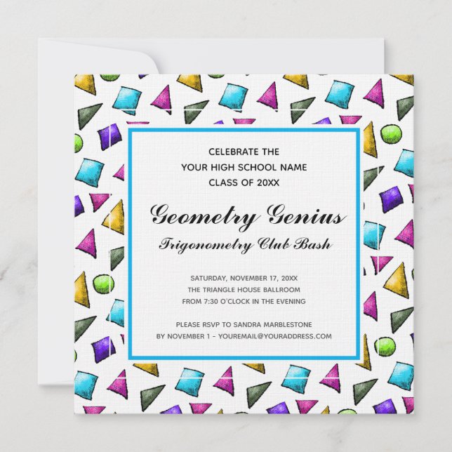 Geometry Trigonometry Genius Graduation Party Fun Invitation (Front)