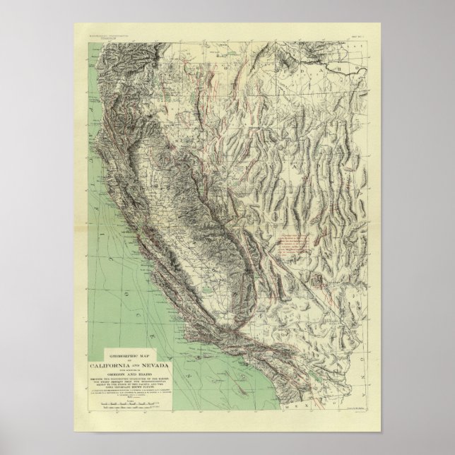 Geomorphic map, California, Nevada Poster (Front)