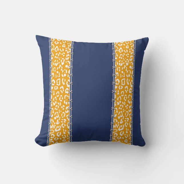 Geopard, navy blue, white, mustard yellow,stitched cushion (Front)