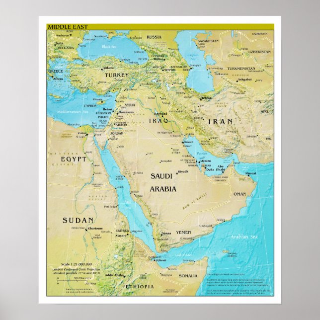 Geopolitical Regional Map of the Middle East Poster (Front)