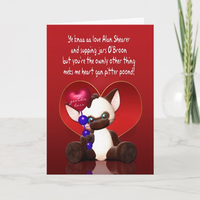 Geordie Valentine's Day Card - With Cat (Front)