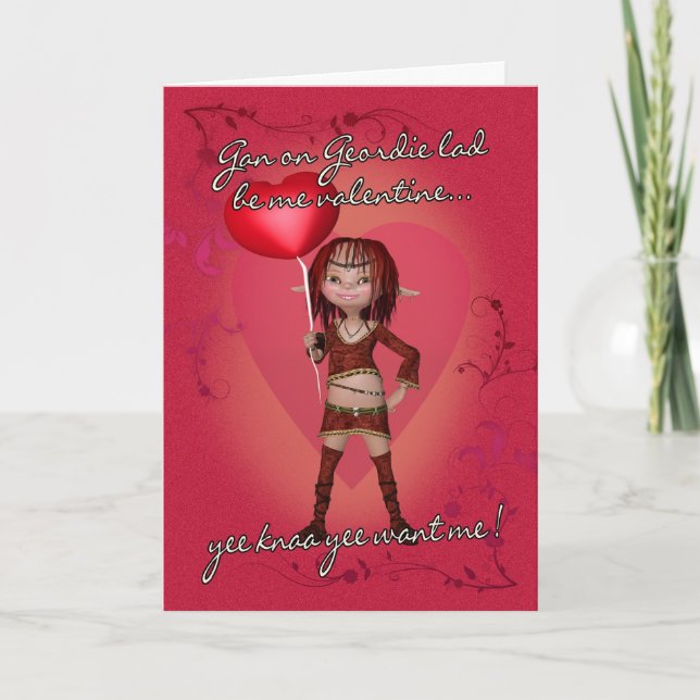 Geordie Valentine's Day Card With Forest Elf (Front)