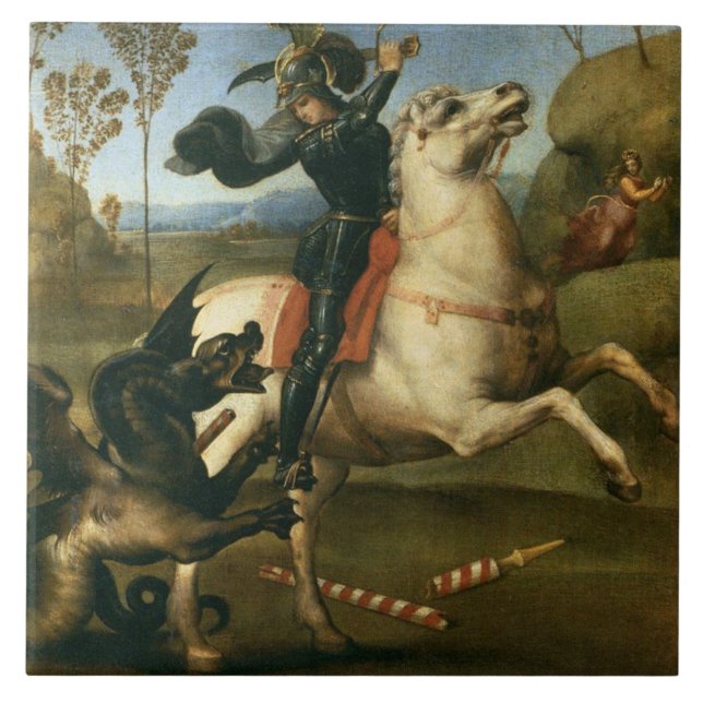 George and the Dragon (by Raphael) Ceramic Tile (Front)