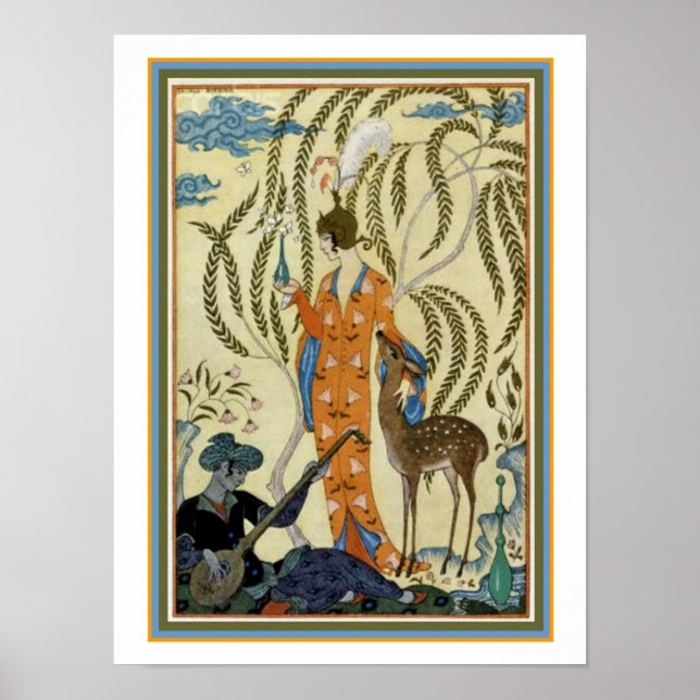 George Barbier Art Deco "Girl with Deer" Print (Front)
