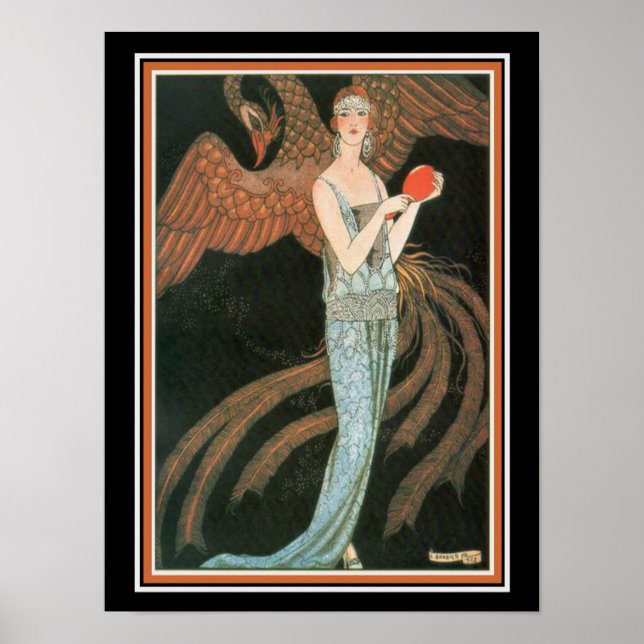 George Barbier Art Deco Girl with Peacock 12 x 16 Poster (Front)