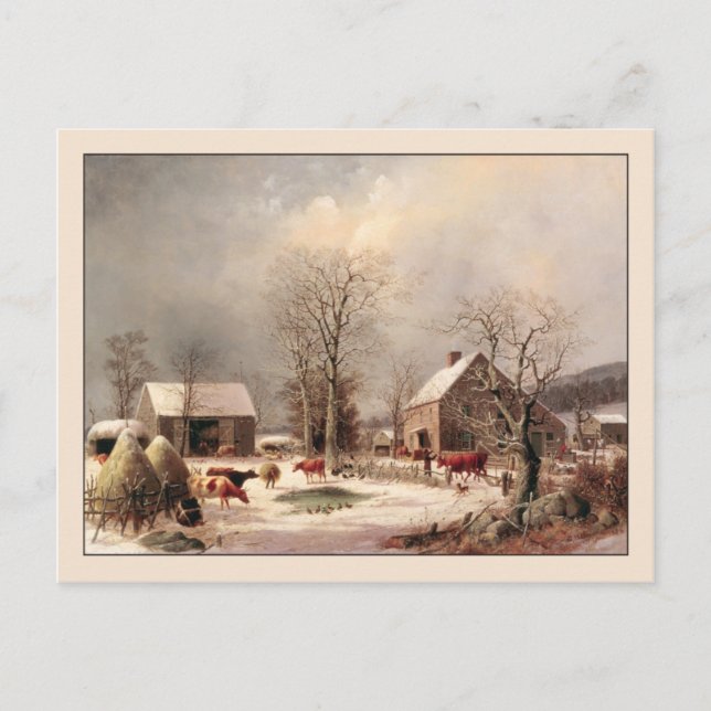 George Henry Durrie Rustic Christmas Country Postcard (Front)