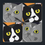 George & Lucas cats abstract pop art wall clock<br><div class="desc">George and Lucas are two crazy cats - and this wall clock is one crazy abstract clock! Designed in colourful pop art style,  it features George (the grey cat) and Lucas (the black and white cat). A fun way to make sure you're never late again... </div>