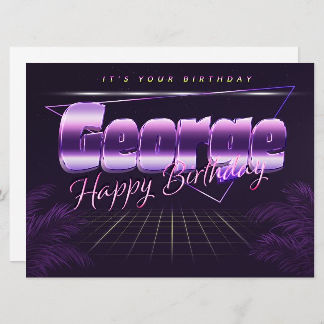 George Name first name purple retro card birthday (Front/Back)