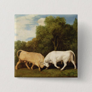 George Stubbs Bulls Fighting, 1786 (oil on panel 15 Cm Square Badge