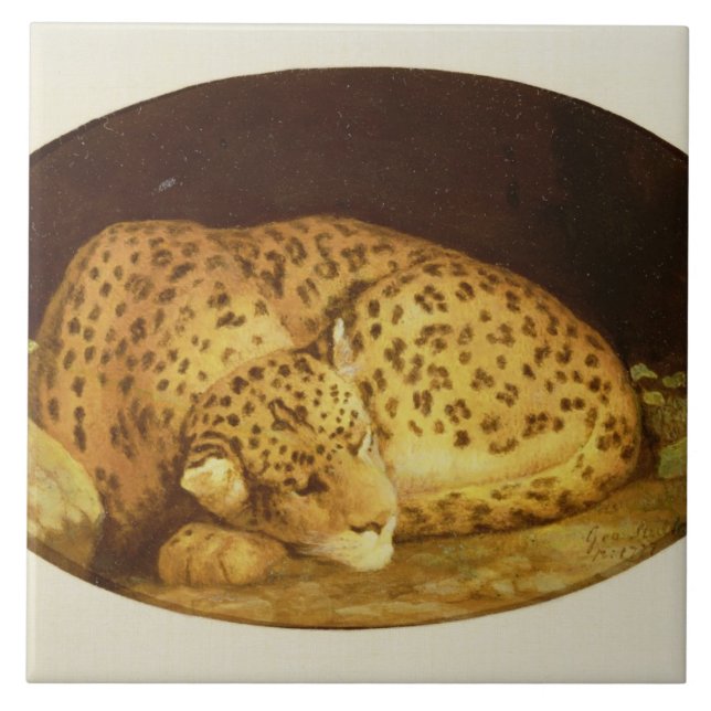 George Stubbs | Sleeping Leopard, 1777 (enamel on Ceramic Tile (Front)