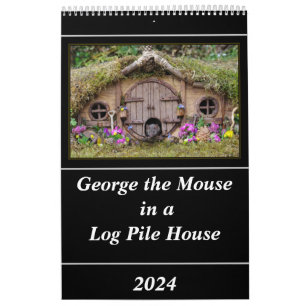 George the mouse in a log pile House calendar