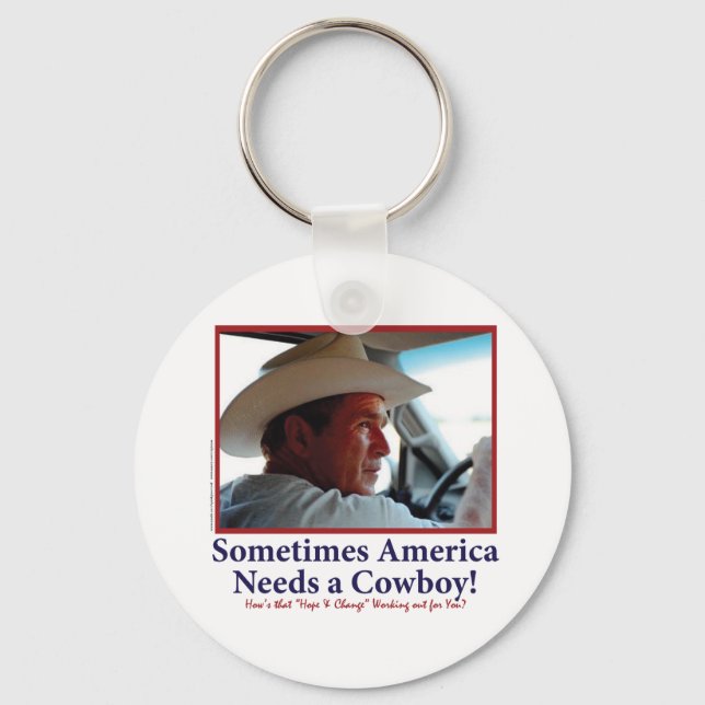 George W Bush in Cowboy Hat Key Ring (Front)