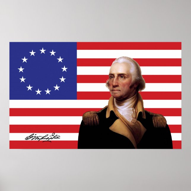 George Washington & 13-Star U.S. Flag Poster (Front)