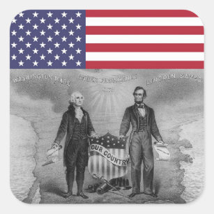 George Washington Abraham Lincoln American Flag Square Sticker