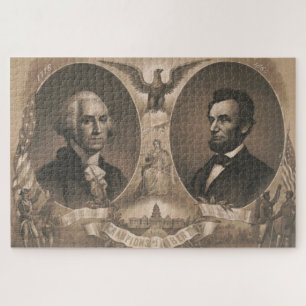 George Washington Abraham Lincoln Eagle US Vintage Jigsaw Puzzle