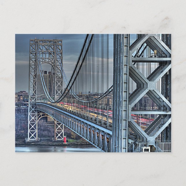 George Washington Bridge & The Red Lighthouse NYC Postcard (Front)