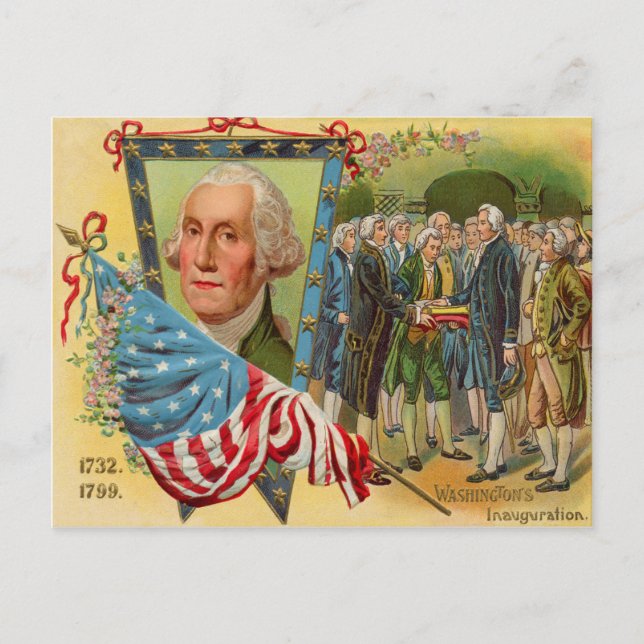 George Washington Inauguration American Flag Postcard (Front)