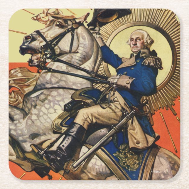 George Washington on Horseback Square Paper Coaster (Front)
