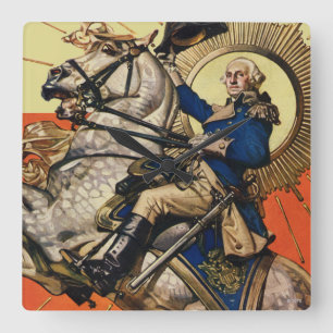 George Washington on Horseback Square Wall Clock