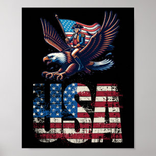 George Washington Riding A Bald Eagle 4th Of July Poster