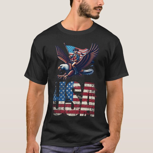 George Washington Riding A Bald Eagle 4th Of July  T-Shirt (Front)