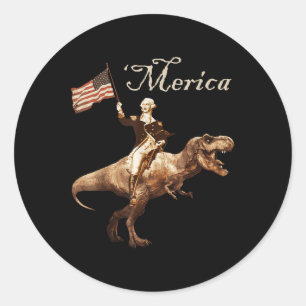George Washington Riding A Tyrannosaurus Rex Meric Classic Round Sticker