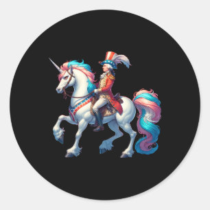 George Washington Riding A Unicorn 4th Of July Vin Classic Round Sticker