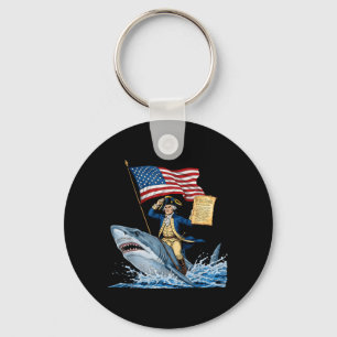 George Washington Riding Shark 4th of July Key Ring