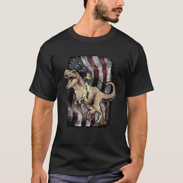 George Washington Riding T Rex Dinosaur T-Shirt (Front)