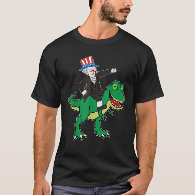 George Washington T Rex Funny 4th Of July American T-Shirt (Front)