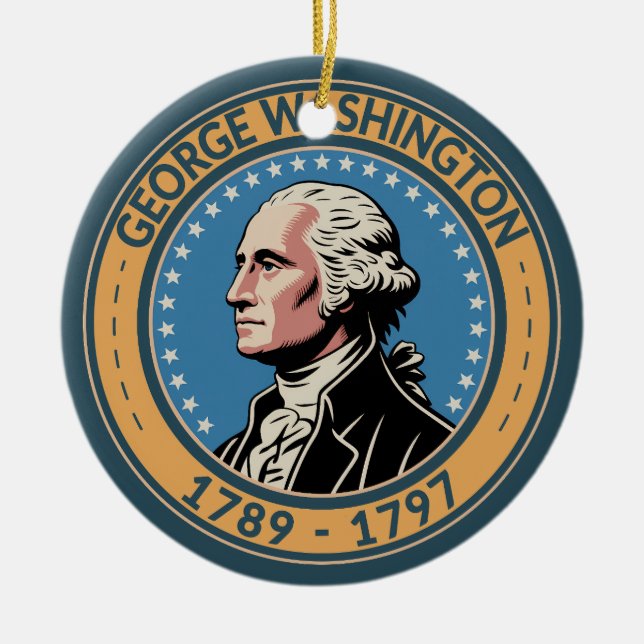George Washington US President Illustration Badge Ceramic Ornament (Front)