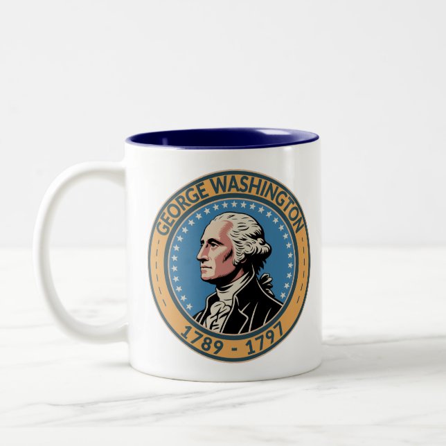 George Washington US President Illustration Badge Two-Tone Coffee Mug (Left)