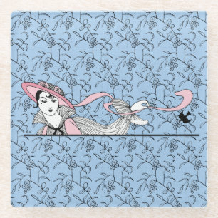 Georges Barbier 1920s Fashion Lady and Bird Glass Coaster