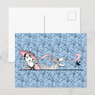 Georges Barbier 1920s Fashion Lady and Bird Postcard