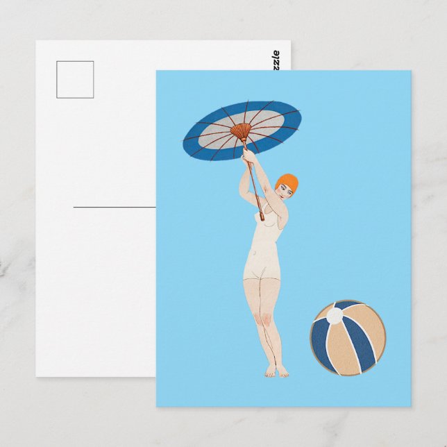 Georges Barbier Au Lido 1924 Fashion Illustration Postcard (Front/Back)