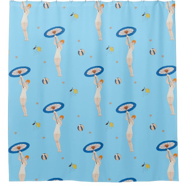 Georges Barbier Au Lido 1924 Fashion Illustration Shower Curtain (Front)