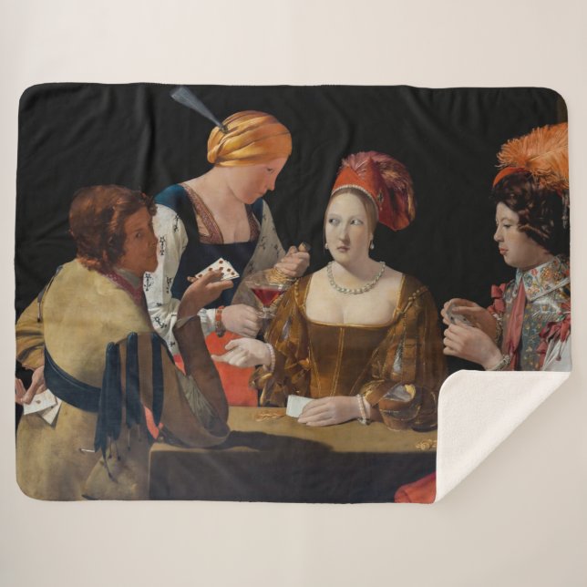 Georges de la Tour - Cheat with Ace of Diamonds Sherpa Blanket (Front (Horizontal))