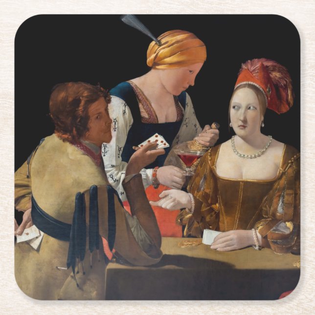 Georges de la Tour - Cheat with Ace of Diamonds Square Paper Coaster (Front)