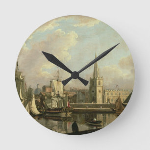 George's Dock Basin, Liverpool, 1797 (oil on canva Round Clock